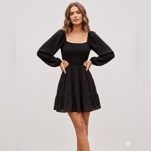 Altar'd State Black Smocked Cut-Out Tiered Whimsigoth Mini Dress LBD Medium EUC